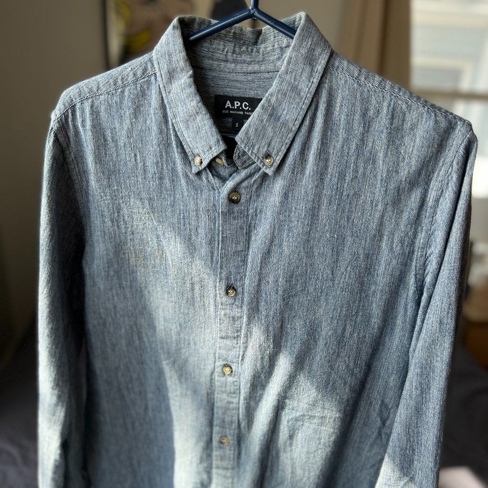 A.P.C. Heather Blue Gray Men's Button Down Size Small